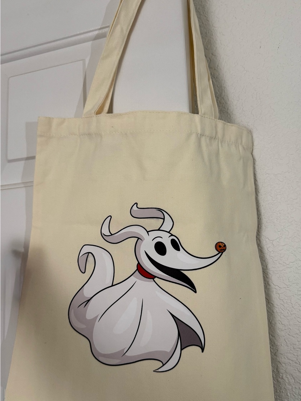 Canvas Tote Bag with Nightmare Before Christmas “Zero” - Cream